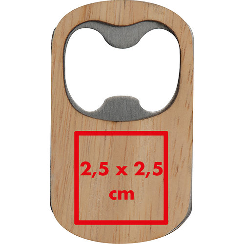 Wooden bottle opener with metal insert.