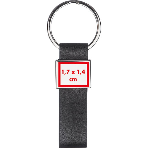 Black leather keychain with metal ring.