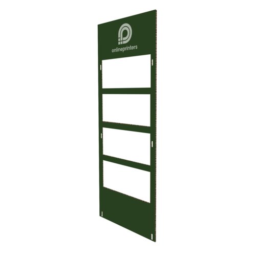 Green shelf display with separate front panel.