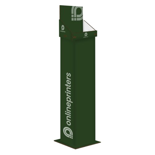 Wide cardboard product display for the floor.