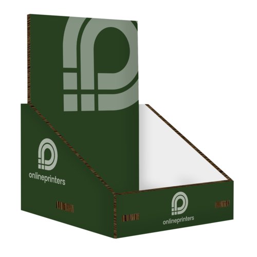 Green cardboard product display for counter.