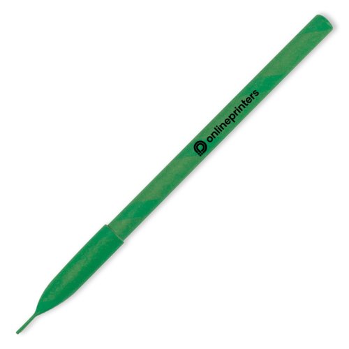 Green paper ballpoint pen with ink.