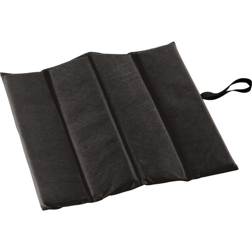 Black non-woven seat cushion with carrying loop.