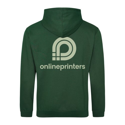 Dark green cotton-blend hoodie with hood and drawstring.