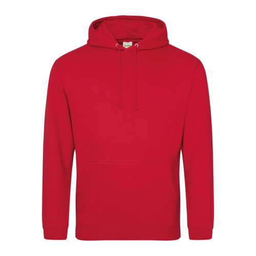 Red cotton-blend hoodie with hood and kangaroo pocket.