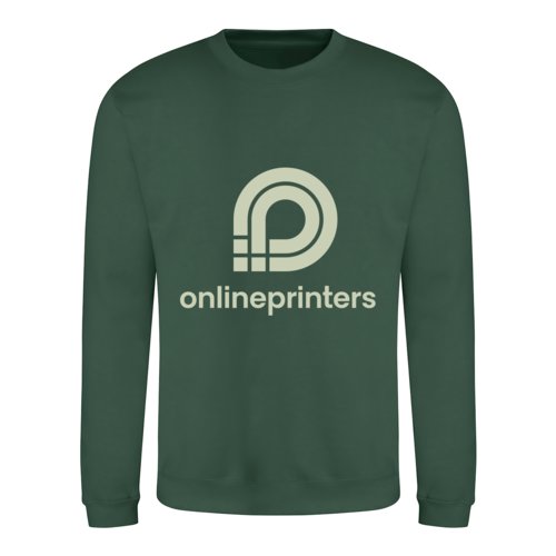 Green fabric sweatshirt, unisex model with long sleeves.