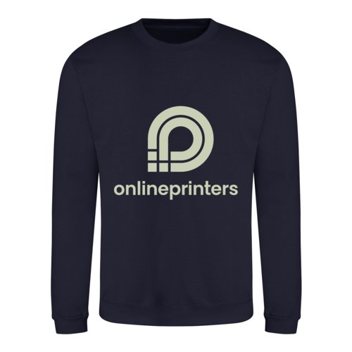 Navy cotton-polyester sweatshirt, unisex fit, with round neck.
