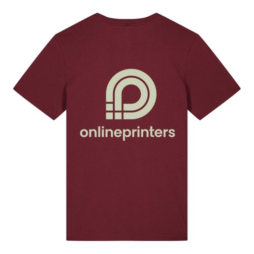 Burgundy organic cotton T-shirt with short sleeves.