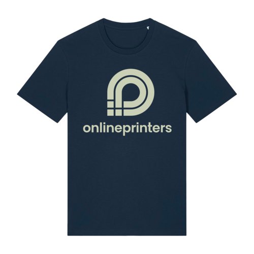 Navy blue organic cotton t-shirt with short sleeves.