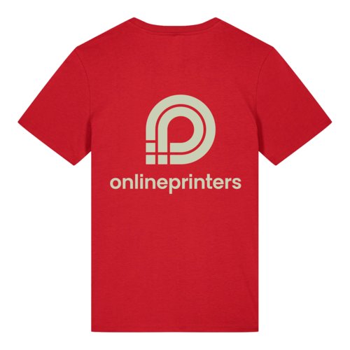 Red organic cotton T-shirt with short sleeves.