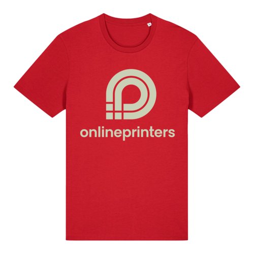 Red organic cotton T-shirt, unisex cut.