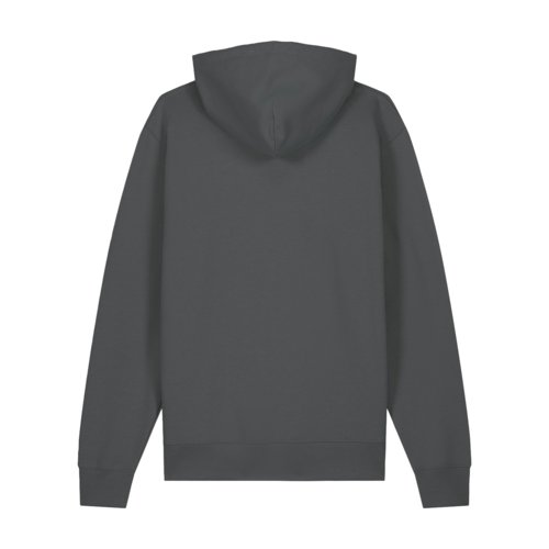 Anthracite organic cotton hoodie with hood.