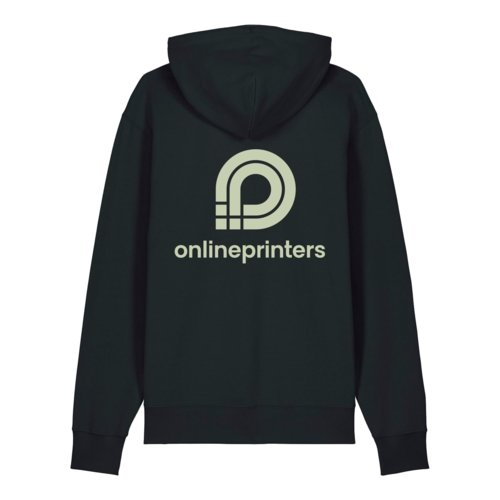 Black organic cotton hoodie with hood.