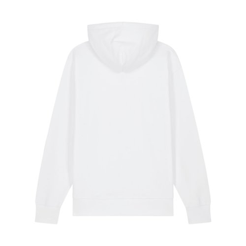 White unisex hoodie in organic cotton with hood.
