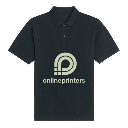 Dark cotton polo shirt in a unisex cut with button placket.