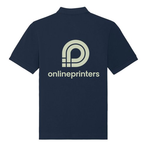 Navy blue organic cotton polo shirt in a unisex cut.