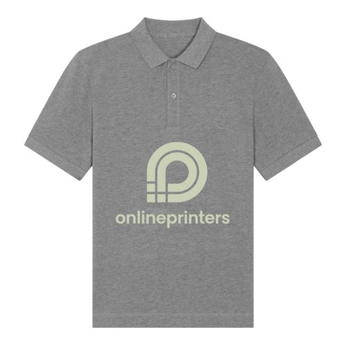 Gray heathered organic cotton polo shirt with button placket.
