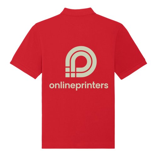 Red organic cotton polo shirt, unisex fit.