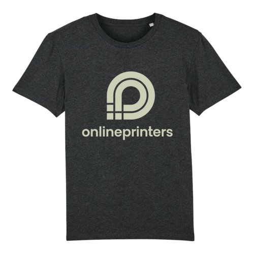 Dark grey heather cotton T-shirt with short sleeves.