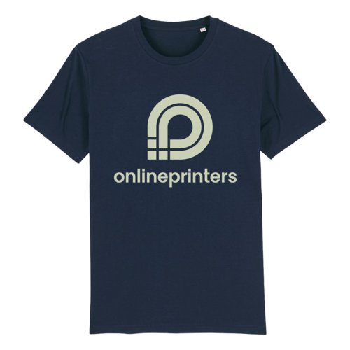 Navy blue organic cotton T-shirt, unisex fit, with short sleeves.