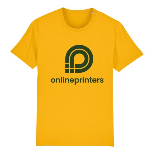 Yellow organic cotton T-shirt with short sleeves and a round neckline.