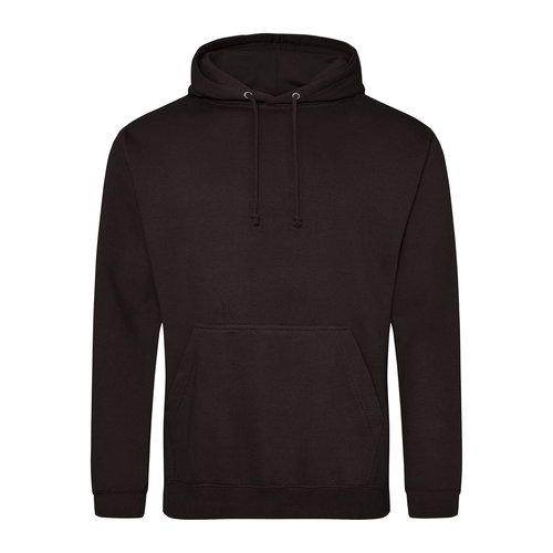 Black cotton-blend hoodie with hood and kangaroo pocket.