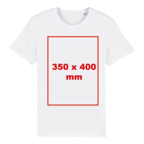 White fabric T-shirt with short sleeves and a round neck.