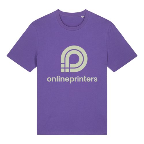 Violet organic cotton t-shirt with short sleeves and a round neck.