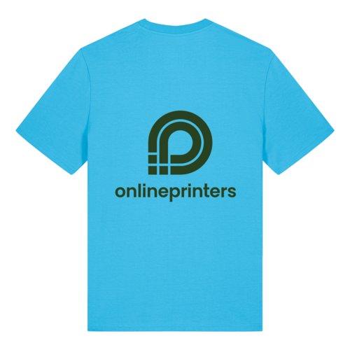 Aquamarine organic cotton t-shirt, unisex cut, with short sleeves.