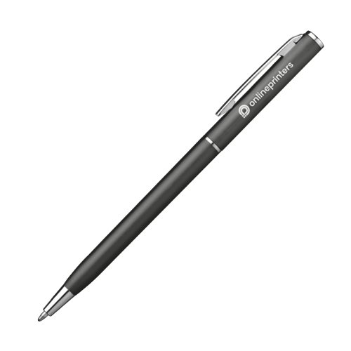 Metal ballpoint pen with clip and push mechanism.