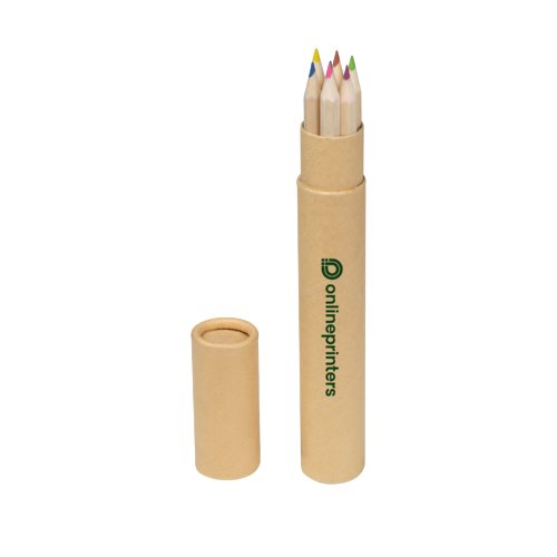 Wood-colored colored pencils in cardboard case.