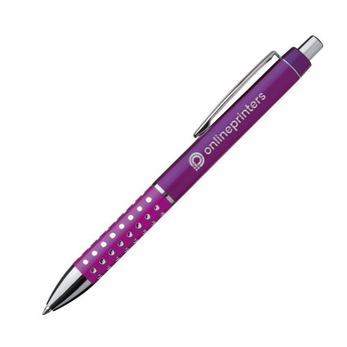 Violet metal ballpoint pen with clip and push button.
