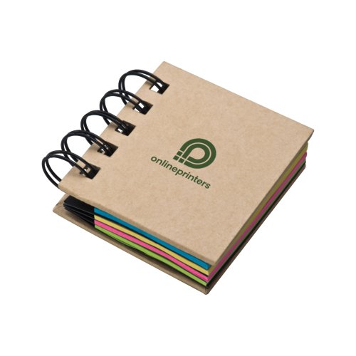 Sticky note booklet with colorful sticky notes and spiral binding.