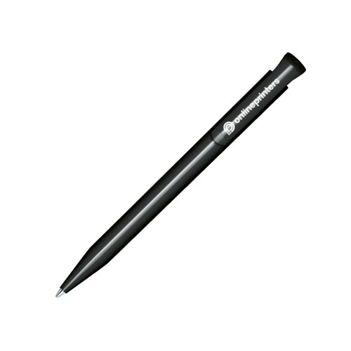 Polished ballpoint pen with push mechanism and clip.