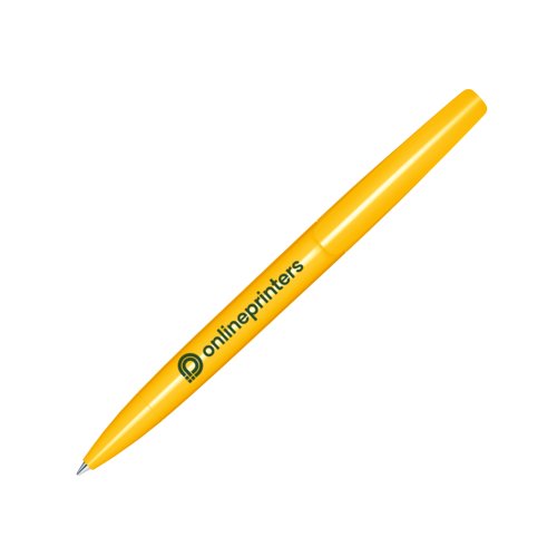 Yellow plastic twist ballpoint pen with a polished finish.