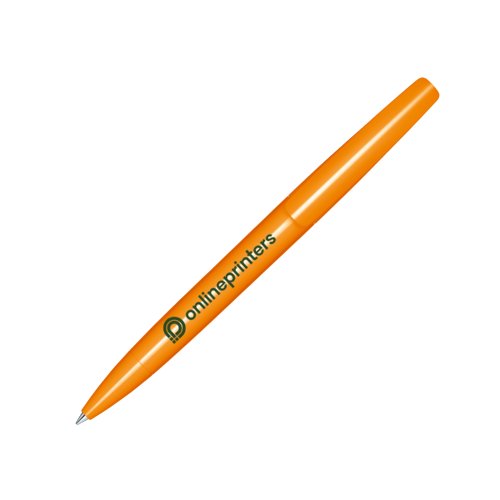 Orange plastic ballpoint pen with twist mechanism.