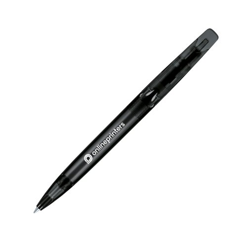 Clear plastic twist ballpoint pen with clip.
