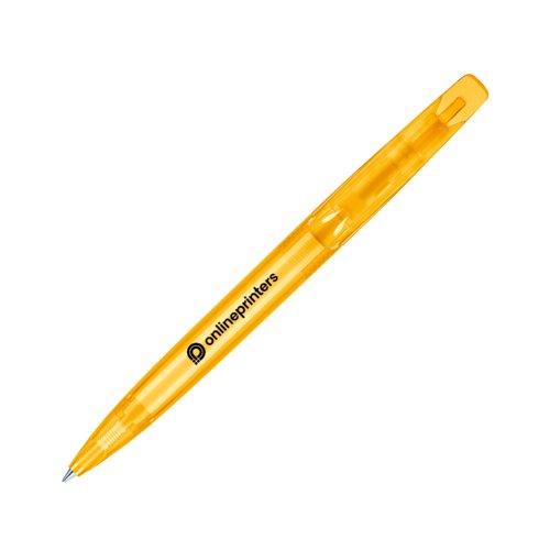 Yellow plastic twist ballpoint pen with clip.