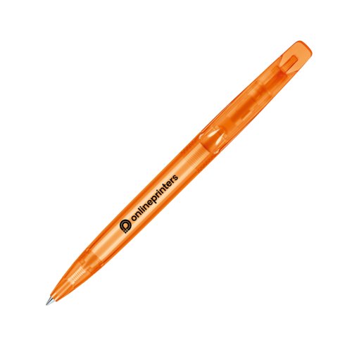 Orange plastic twist ballpoint pen with clip.