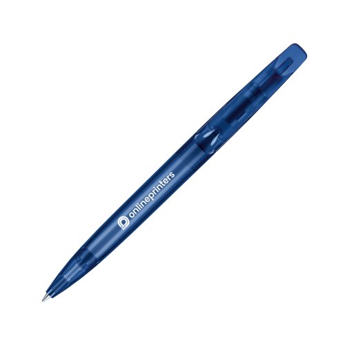 Dark blue plastic twist ballpoint pen with clip.