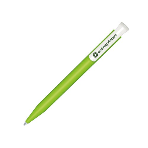 Apple green bio ballpoint pen with push mechanism and clip.