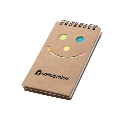 Marsala notepad with spiral binding and sticky notes.