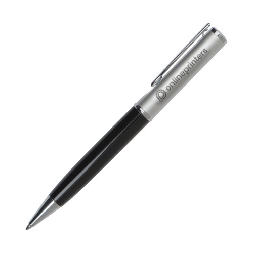 Metal ballpoint pen with clip and push mechanism.