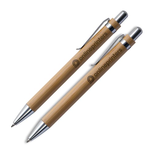 Light wood writing set with ballpoint pen and case.