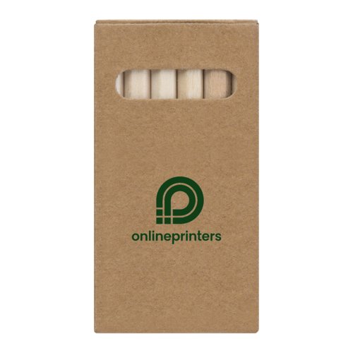 Wooden colored pencils in cardboard case with viewing window.