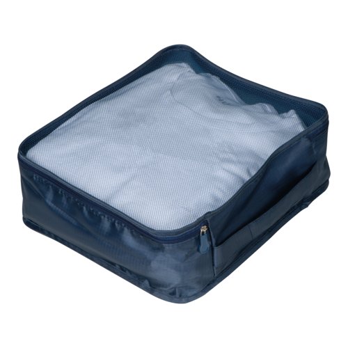 Dark blue textile travel set, 4-piece with zipper.