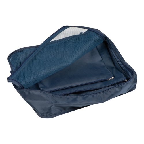 Dark blue 4-piece travel set with zipper.