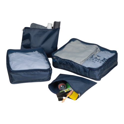 Blue fabric travel set, 4-piece with zipper.