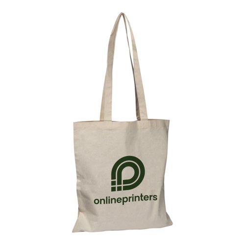 Beige cotton bag with carrying handles and pattern.