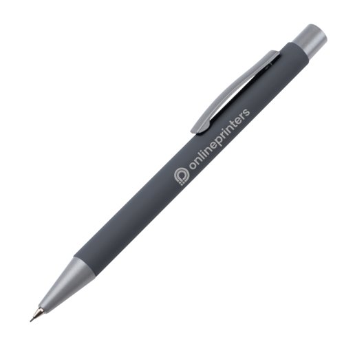 Anthracite mechanical pencil with clip and leads.